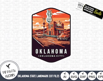 Pliki SVG trasy Oklahoma Route 66: Clipart z punktem orientacyjnym (pobranie cyfrowe)
