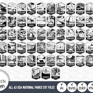 All 63 USA National Parks SVG Files | National Parks Cut Files | National Parks Vector | United States of America National Parks | Clip Art