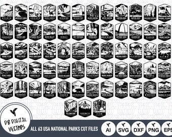 Alle 63 USA Nationalparks SVG-Dateien | Nationalparks Cut Files | Nationalparks Vektorgrafik | Vereinigte Staaten von Amerika Nationalparks | Clip-Kunst