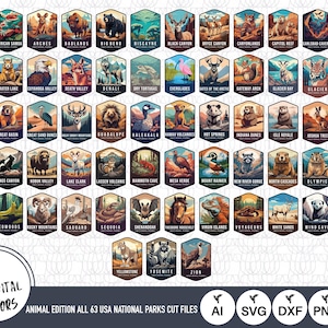 Animal Edition All 63 USA National Parks SVG Files | National Parks Cut Files | National Parks | United States of America National Parks