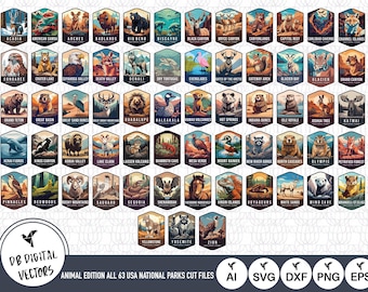 Zwierzęta z parków narodowych w formacie SVG: pliki do wycinania wszystkich 63 parków USA (pobieranie cyfrowe)
