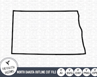 Zarys Dakoty Północnej SVG: Pliki do cięcia mapy stanu Dakota Północna (pobieranie cyfrowe)