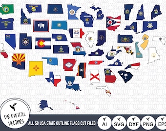 États-Unis État contour drapeaux SVG coupe fichiers : les 50 États (téléchargement numérique)