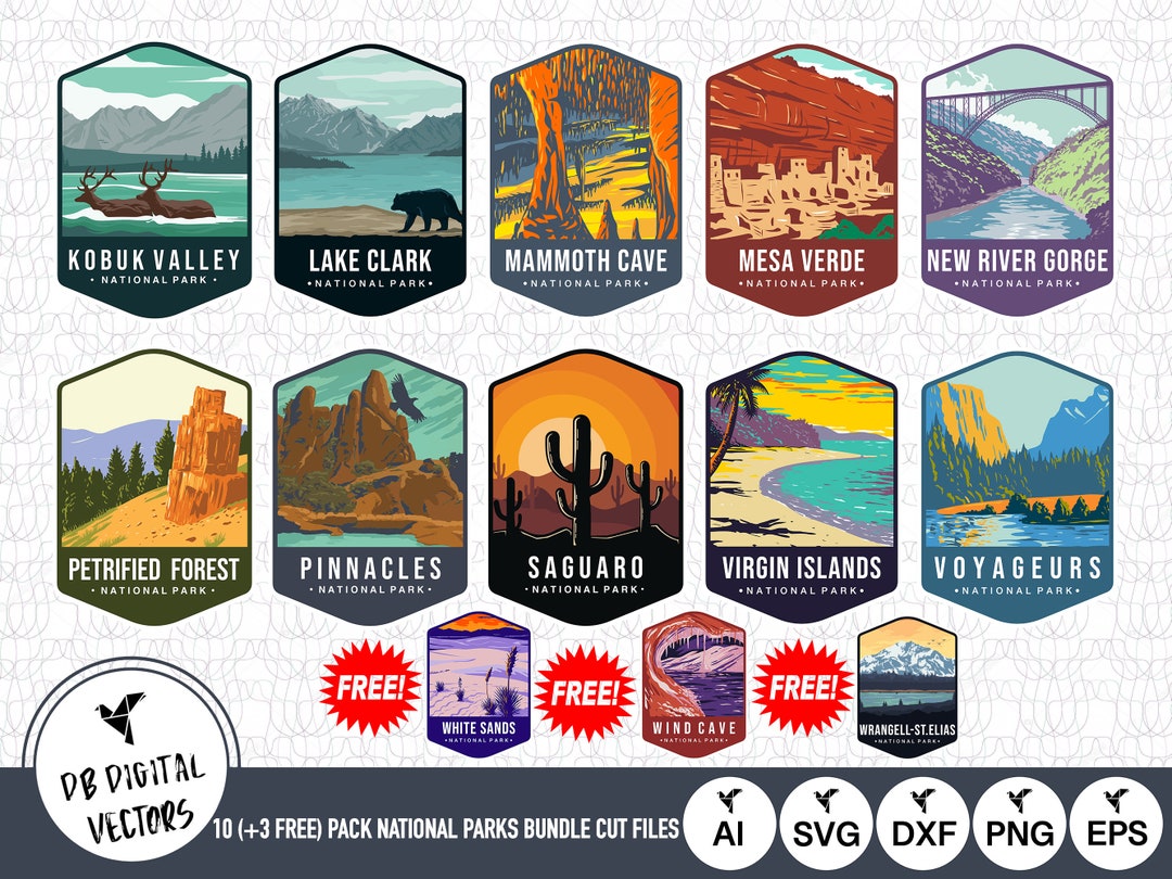 10 Pack + 3 FREE National Parks SVG Files | National Parks Cut Files | National Parks Vector ...