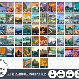 All 63 USA National Parks SVG Files | National Parks Cut Files | National Parks Vector | United States of America National Parks | Clip Art