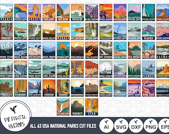 All 63 USA National Parks SVG Files | National Parks Cut Files | National Parks Vector | United States of America National Parks | Clip Art
