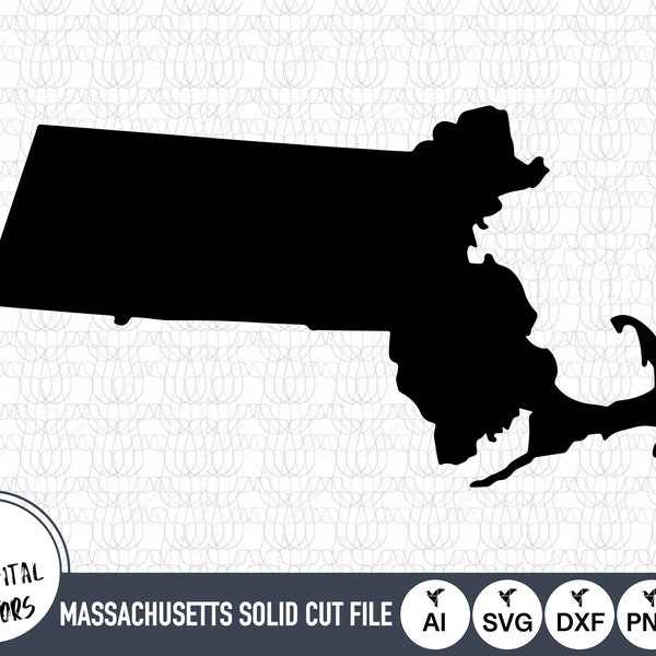 Massachusetts Solid SVG Files | Massachusetts Cut Files | United States of America Vector Files | Massachusetts Vector | Massachusetts Map