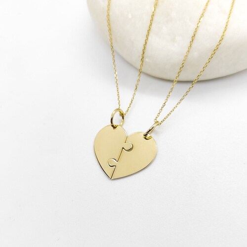 14K Real Gold Heart Puzzle Disc Pendant 14K Solid Gold Heart - Etsy