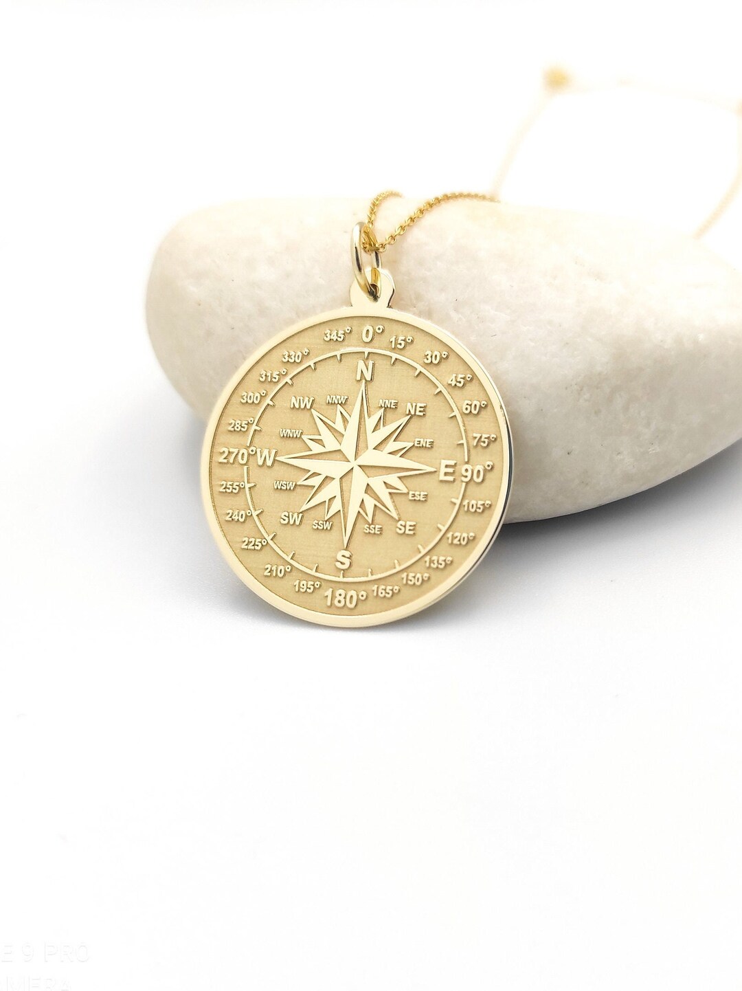 Compass Necklace 14K Real Gold Compass Pendant Personalized Etsy