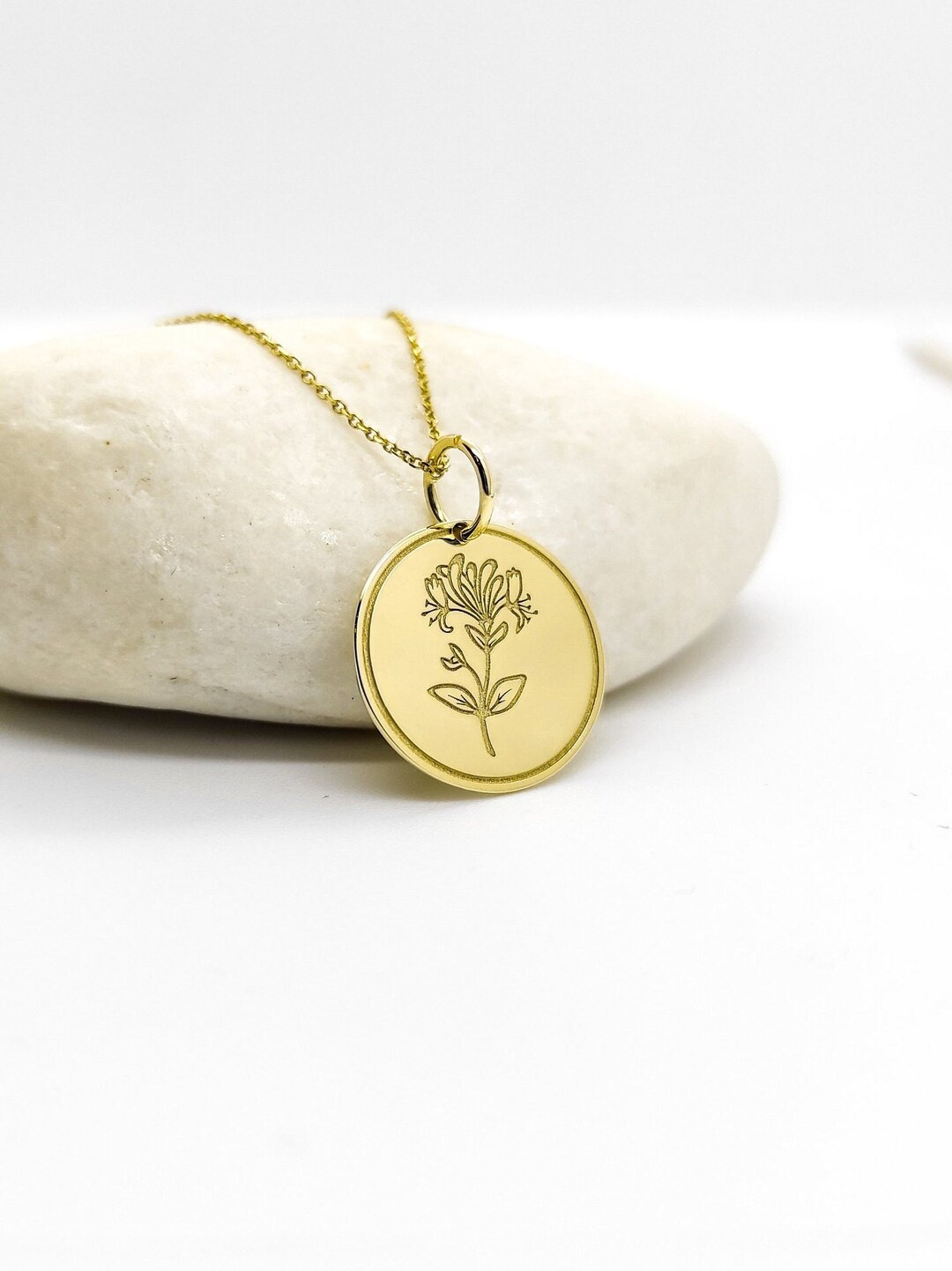 14K Real Solid Gold Honeysuckle Jewelry Gold Birth Month Etsy