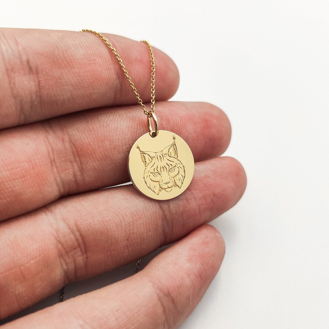 14K Real Solid Gold Wild Cat Pendant Gold Lynx Cat Coin Etsy