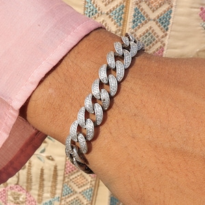 Bransoletka Miami Cuban Link dla mężczyzn – Bransoletka Iced Out Hip Hop Prong – Bransoletka męska Hip Hop – Bransoletka diamentowa Iced Out - Bransoletka diamentowa