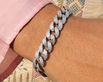 Iced Out Moissanite Miami Cuban Link Bracelet - Sterling Silver Hip Hop Jewelry