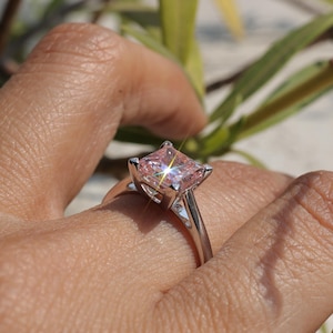 1.50 CT Princess Cut Pink Diamond Ring • Lab Grown Diamond Engagement Ring • 14K Gold Solitaire Ring • Pink Diamond ring • Gift for Her