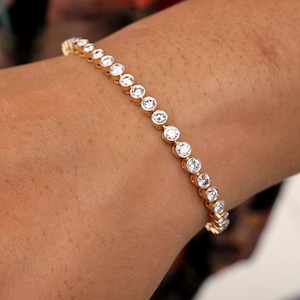 Yellow Gold Diamond Bracelet, Yellow gold Bezel set Diamond Bracelet, 14K Yellow Gold Diamond Tennis Bracelet, Bezel set diamond Bracelet
