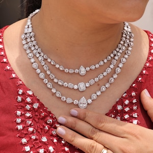 Diamanten bruidsketting • 18 kt/14 kt gouden diamanten ketting • Elegante huwelijkssieraden Cadeau voor bruid en bruidsmeisjes • Luxe ketting