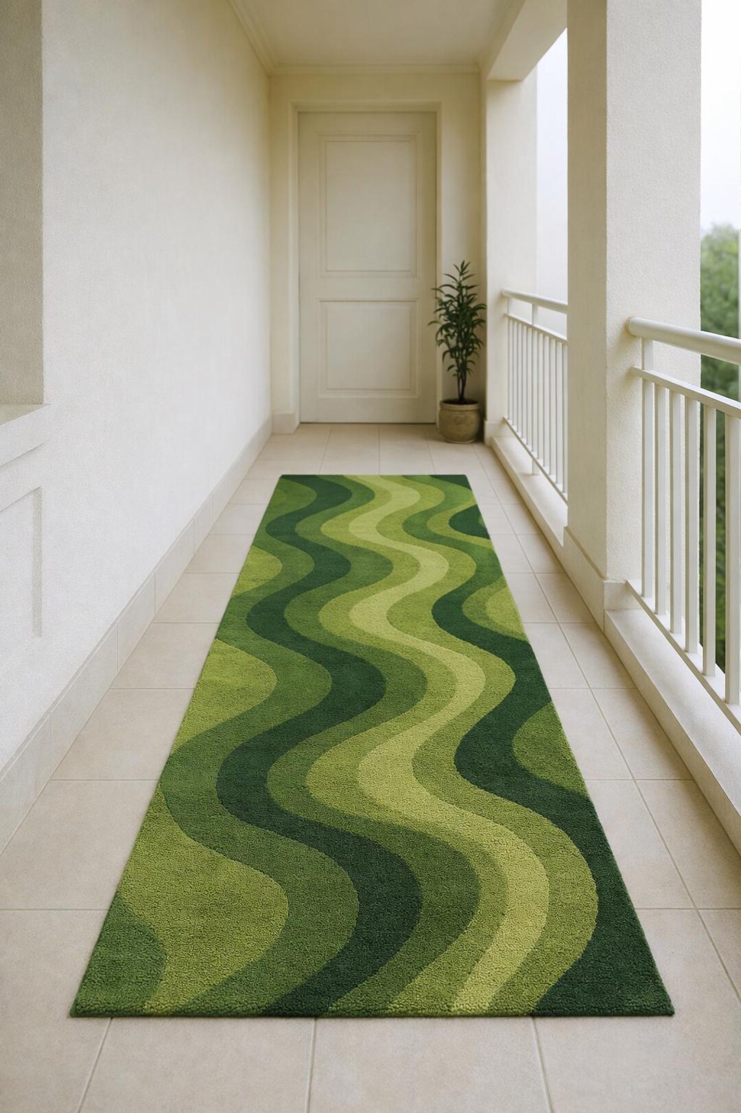 Contemporary Pattern Runner Rugs Modern Green Wave Pattern Runner Rug – Contemporary Abstract Corridor ...