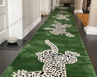 Climbing Leopard Print Runner Rug Hand-Tufted Handmade Wool Area Rug Contemporary Style Area rug rugs for Gallery Office bedroom hallway Rug