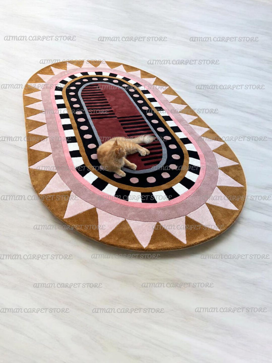 Modern Oval Geometric Hand Tufted Rug With Tribal Border Multicolor ...