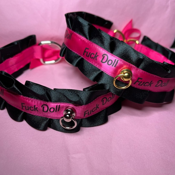 Black and pink fuck doll ribbon bimbo choker collar