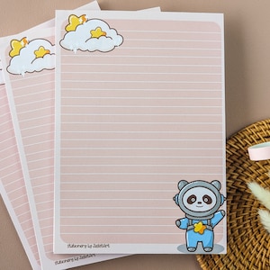 Bloc de notas Kawaii A5: 50 páginas rayadas, impresas a doble cara, ilustradas a mano