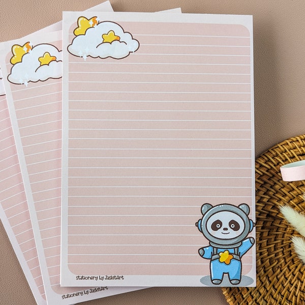 Kawaii A5 Briefpapier Block - 50 linierte, doppelseitig bedruckte Seiten, handillustriert