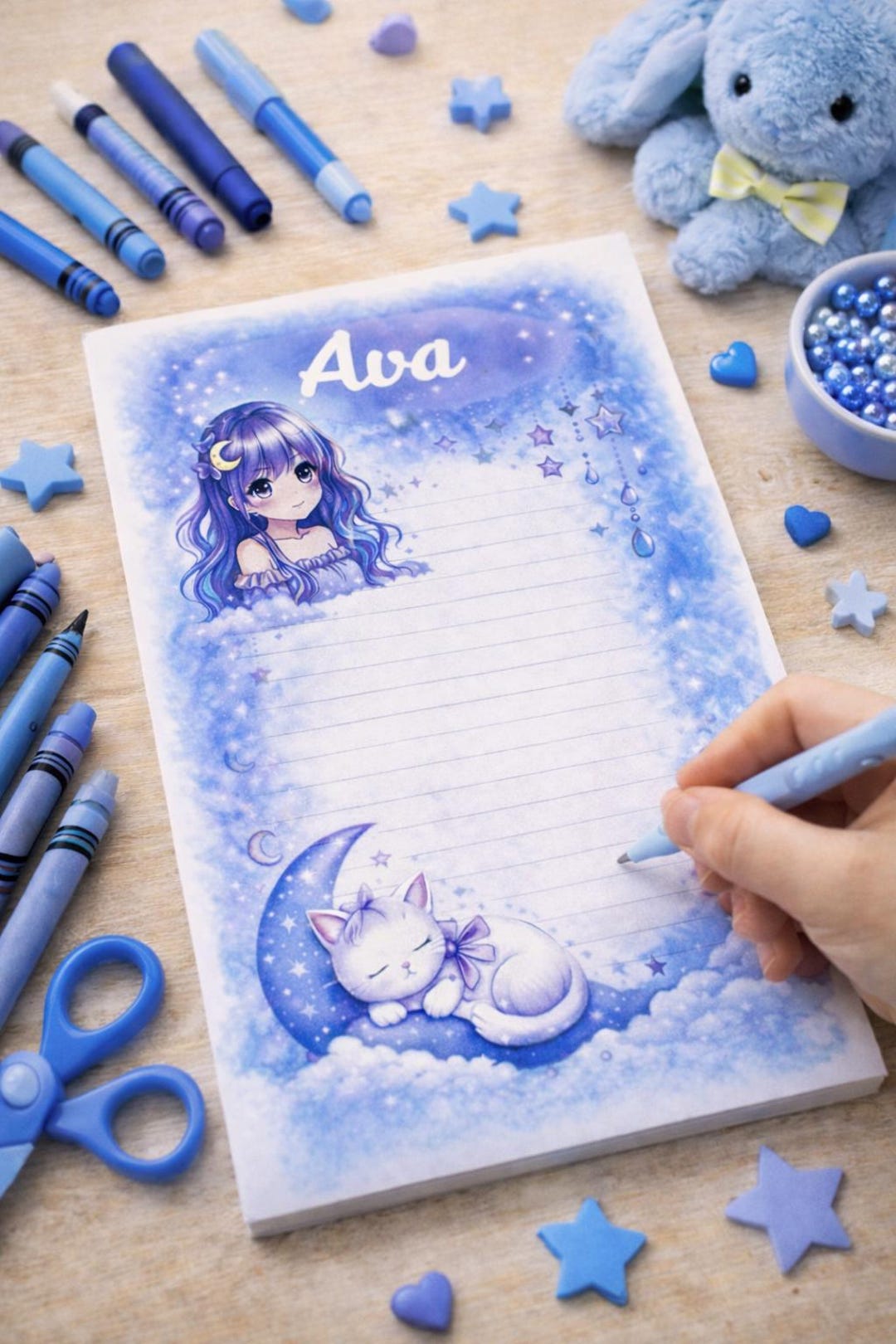 Personalized Anime Cat Notepad, Custom Name Stationery Pad, 5x7 Cute ...