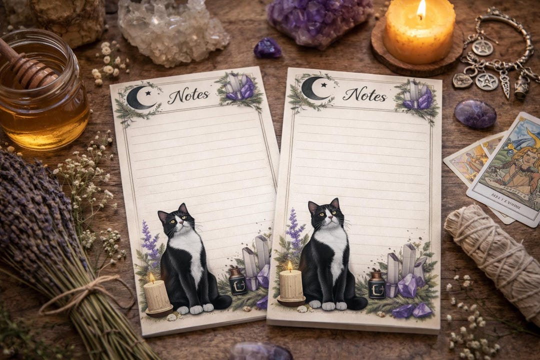 Personalized Black Cat Crystal Notepad | Witchy Notes Pad | Moon ...