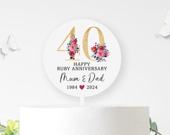 Ruby Wedding Anniversary Cake Topper, Ruby Anniversary Cake Decoration, Ruby Wedding Decoration, 40th Anniversary Cake Paddle, Ruby Cake Dec