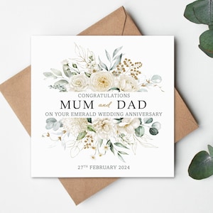 Emerald Wedding Anniversary Gift Card, Emerald Wedding Card, Emerald Anniversary, Anniversary Card, 55 year Anniversary, Personalised Card