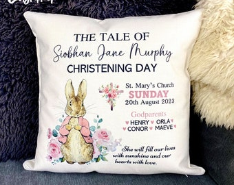 Personalised Christening Gift, Girls Christening Gift, Goddaughter gift, Baptism Gift, Christening, Christening Cushion, Peter Rabbit Gift