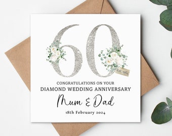 Diamanthochzeit Jahrestag Geschenkkarte, Diamanthochzeitskarte, Diamantjubiläum, Jubiläumskarte, 60 Jahre Jubiläum, personalisierte Karte