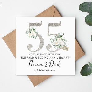 Emerald Wedding Anniversary Gift Card, Emerald Wedding Card, Emerald Anniversary, Anniversary Card, 55 year Anniversary, Personalised Card