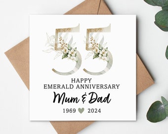 Emerald Wedding Anniversary Gift Card, Emerald Wedding Card, Emerald Anniversary, Anniversary Card, 55 year Anniversary, Personalised Card