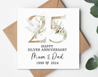 Silver Wedding Card, Anniversary Card, Silver Wedding Anniversary Gift Card, Personalised Card, Silver Anniversary, 25 year Anniversary,