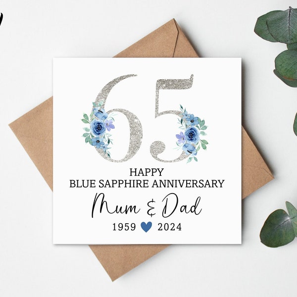 Blue Sapphire 65 Anniversary Card Etsy