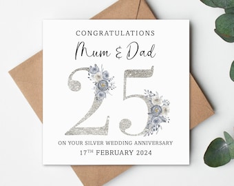Silver Wedding Card, Anniversary Card, Silver Wedding Anniversary Gift Card, Personalised Card, Silver Anniversary, 25 year Anniversary,