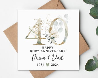 Mum & Dad Ruby 40th Wedding Anniversary Card - Champagne & Glasses 9x6 - View #3