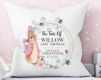 Personalised Christening Gifts, Girls Christening Gift, Naming Day Gift, Baptism Cushion, Christening, Christening Cushion, Flopsy Bunny