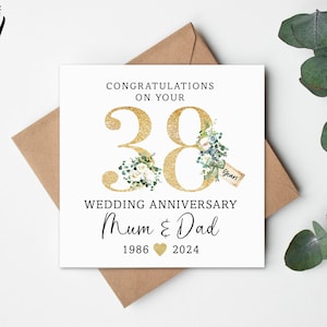 38 Year Wedding Anniversary Card, Personalised Anniversary Card, 38 Wedding Card, 38 years Anniversary, 38th Wedding Anniversary Card