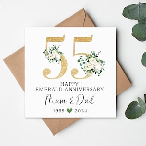 Emerald Wedding Anniversary Gift Card, Emerald Wedding Card, Emerald Anniversary, Anniversary Card, 55 year Anniversary, Personalised Card