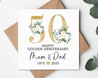 Golden Wedding Anniversary Card, Personalised Card, Golden Wedding Card, Anniversary Card, Golden Anniversary, 50 year Anniversary, Golden