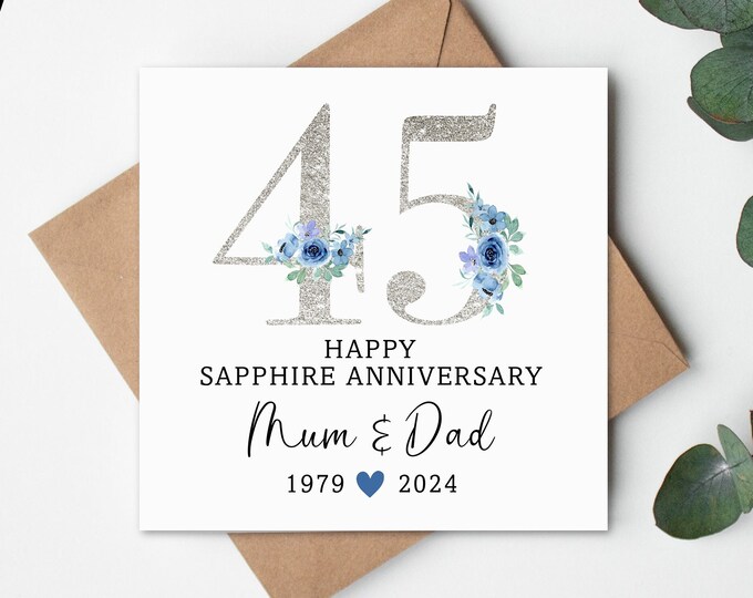 Sapphire 45th Wedding Anniversary Card 45 Year Anniversary Handmade ...