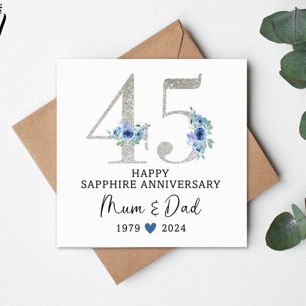Sapphire Wedding Anniversary Card, Personalised Card, Sapphire Wedding Card, Anniversary Card, Sapphire Anniversary, 45th Anniversary Card