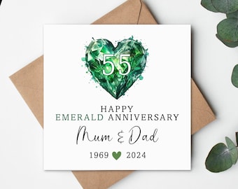 Carta regalo anniversario di matrimonio smeraldo, carta di matrimonio smeraldo, anniversario di smeraldo, carta di anniversario, 55° anniversario, carta personalizzata