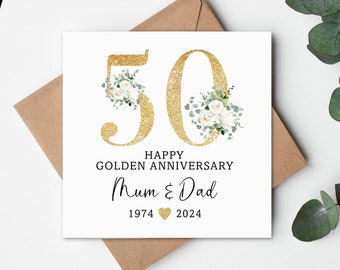 Goldene Hochzeitstagskarte, personalisierte Karte, Goldene Hochzeitskarte, Jubiläumskarte, Goldener Jahrestag, 50-jähriges Jubiläum, Golden