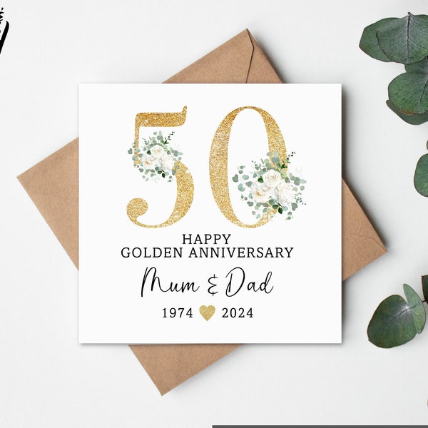 Carte d'anniversaire de mariage dorée, carte personnalisée, carte de mariage dorée, carte d'anniversaire, Anniversaire d'or, Anniversaire de 50 ans, Doré