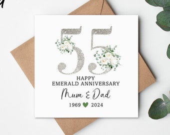 Emerald Wedding Anniversary Gift Card, Emerald Wedding Card, Emerald Anniversary, Anniversary Card, 55 year Anniversary, Personalised Card