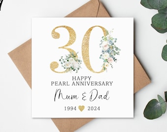 Carte d'anniversaire de mariage de perles, carte de 30 ans, anniversaire de perle, carte d'anniversaire, 30 ans de mariage, mariage de perles personnalisé