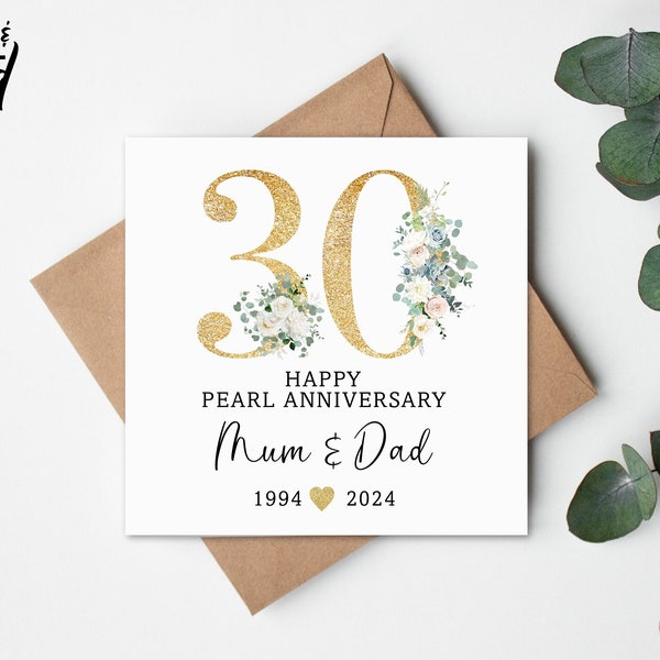 Carte d'anniversaire de mariage de perles, carte de 30 ans, anniversaire de perle, carte d'anniversaire, 30 ans de mariage, mariage de perles personnalisé